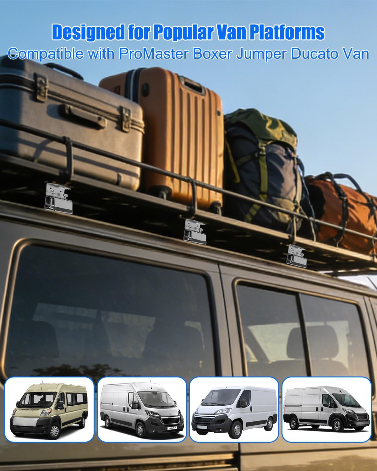 Roof Rack Mounting Brackets Kit, 304 Stainless Steel Van Roof Mount System, Compatible with ProMaster Boxer Jumper Ducato, Universal Roof Rack and Solar Panel Mounting Accessories, 6 Pcs