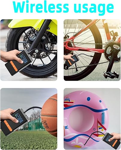 Miniatura 7 de Bomba de aire para motocicleta, bomba de aire eléctrica de 150 PSI con manómetro, inflador de neumáticos, compresor de aire portátil para bola de