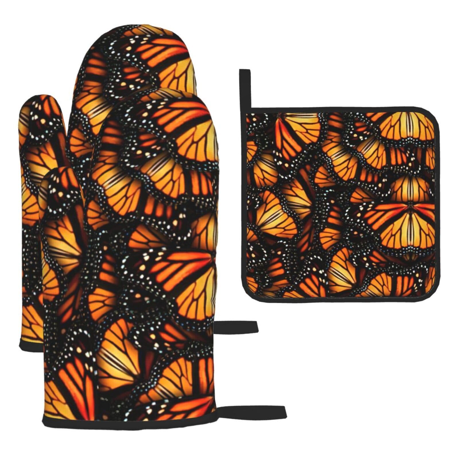 Heaps Of Orange Monarch Butterflies Print Oven Kitchen Gloves For Baking Outdoor Grilling Home Use Mitts Microwaving Bbq