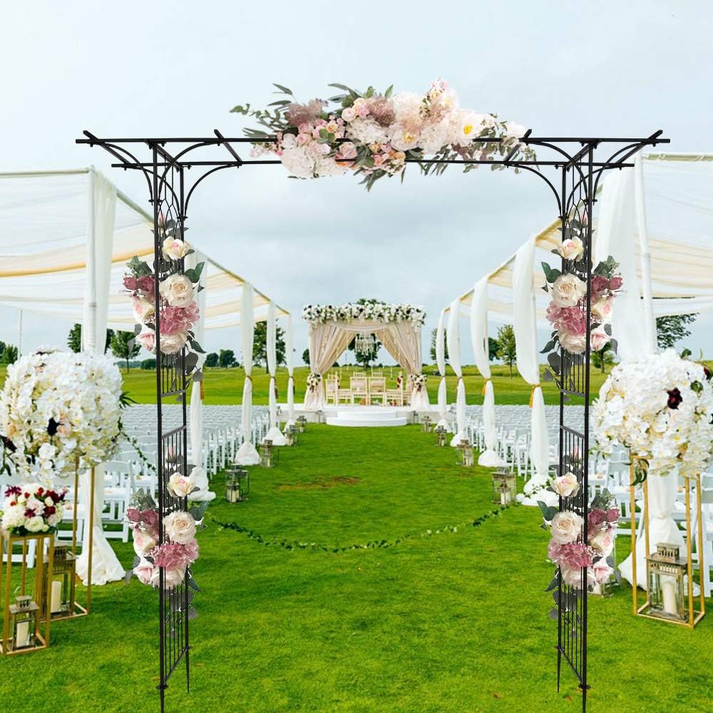 Metal Outdoor Garden Arch Lattice 206 x 41 x 208 cm - Rose Arch & Trellis in Black - Sturdy Trellis Arch for Climbing Plants