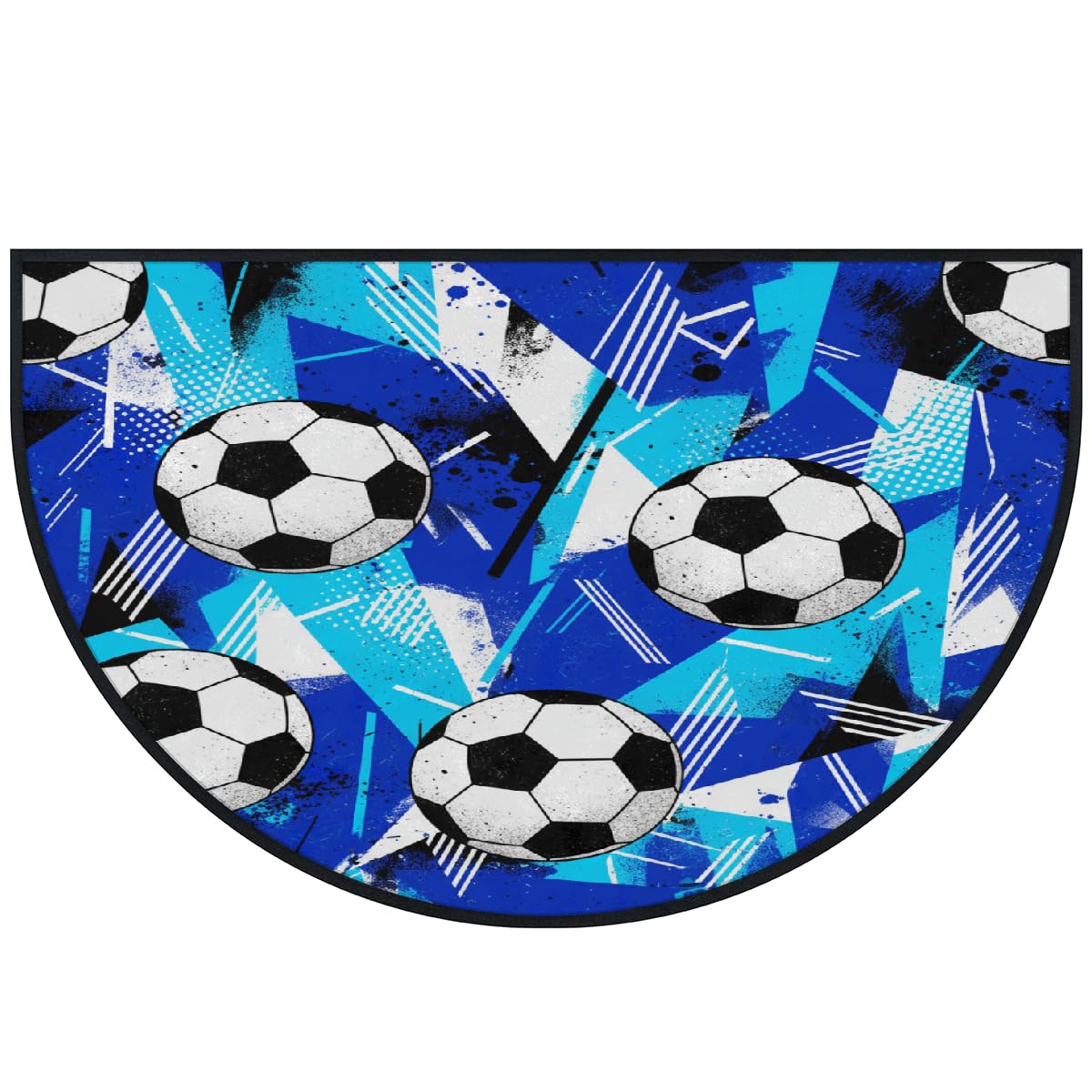 Große halbrunde Fußmatte, Fußball, Sport, rutschfest, saugfähig, halbrund, Eingangsbereich, niedlich, weich, halbrund, waschbar, Teppich für Küche, Badezimmer, Schlafzimmer, 160 x 100 cm