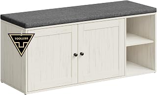 SONGMICS Entryway Shoe Storage Bench - Toolless Assembly, Adjustable Shelves, 300 lb Capacity, Rustic White/Slate Gray 40.2"
