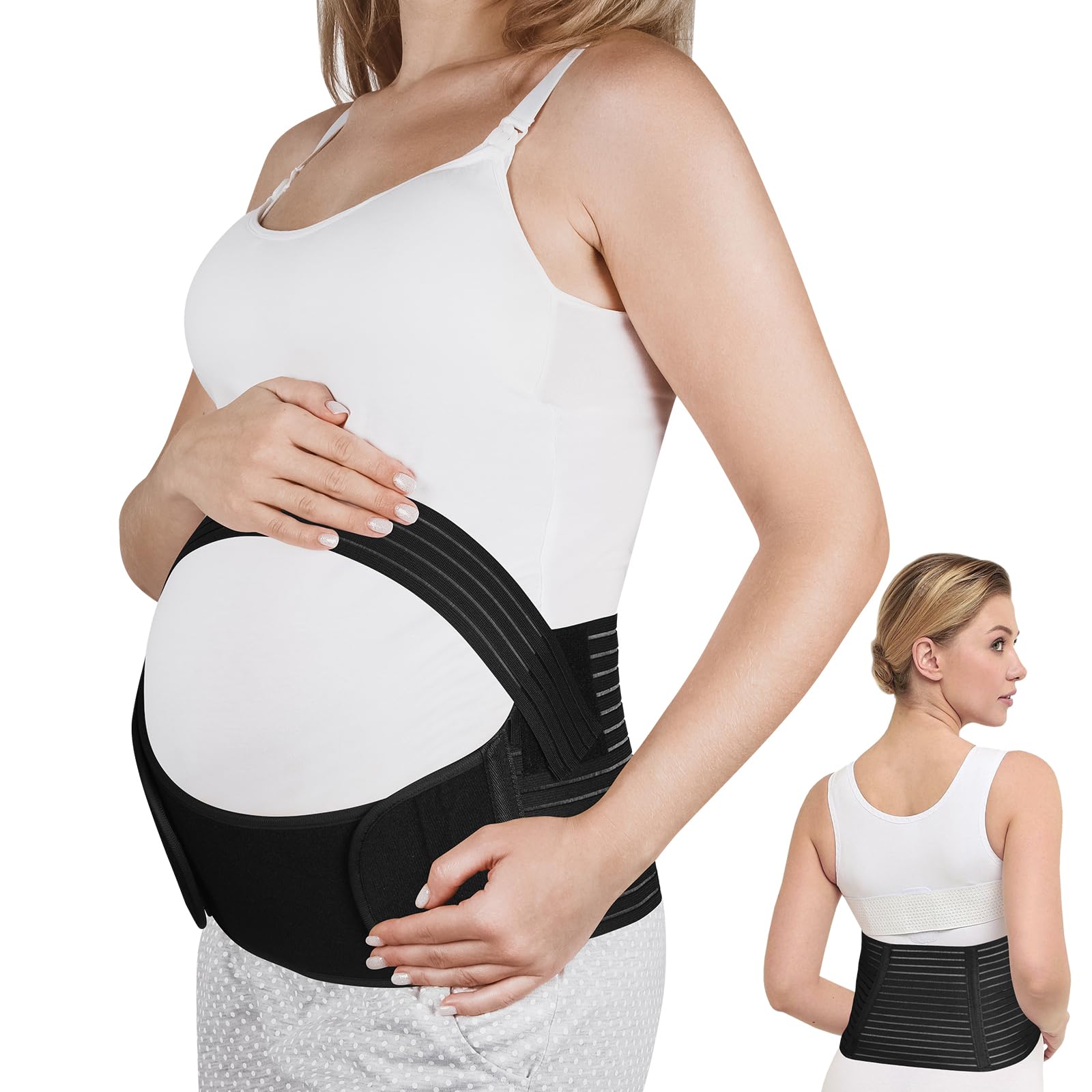 AUYAO Pregnancy Belly Band Maternity Belt Abdominal Binder Maternity Belt, Elastic Pregnancy Support Belt Adjustable Pregnancy Belly Band Pelvic Girdle Belt for Pregnancy Support(Black) — view 8