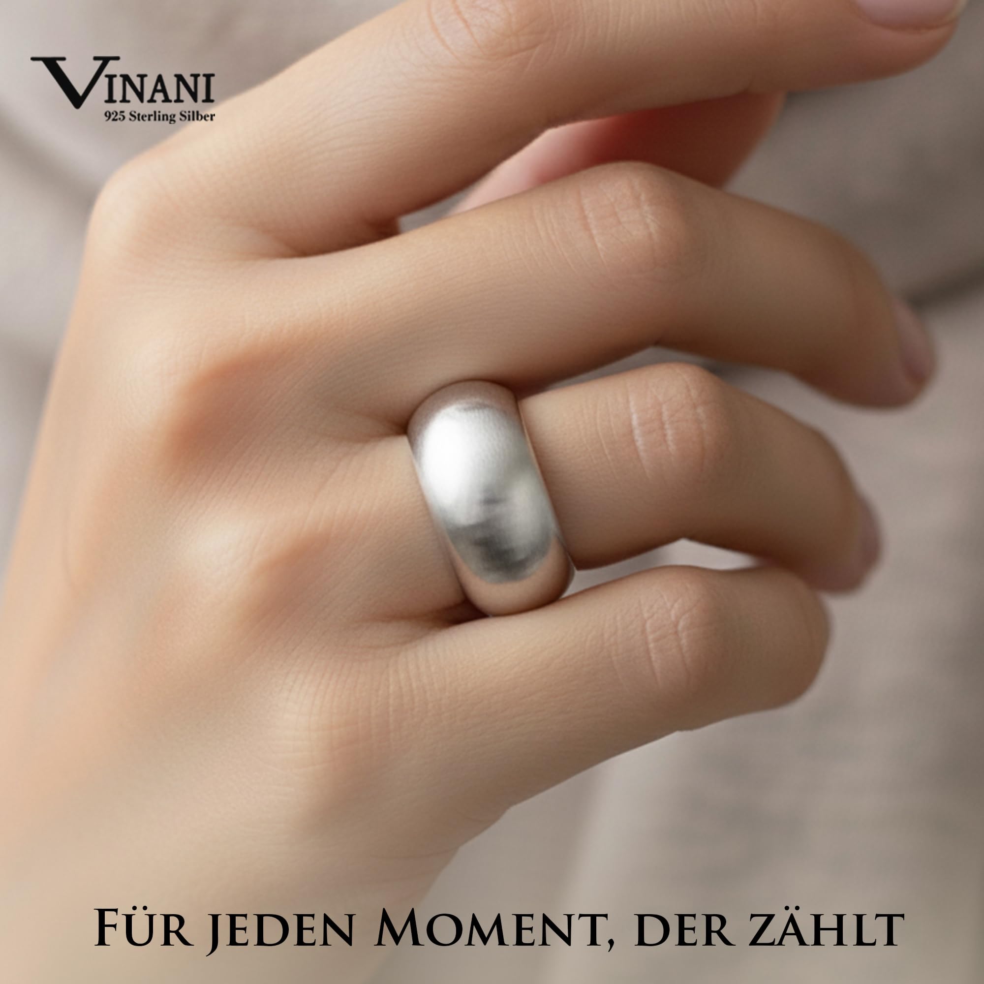 Vinani Damen-Designring, 925 Sterling Silber – abgerundeter, bauchiger, massiver Ring mit matter Oberfläche, handgefertigter zeitloser Schmuck für Frauen, elegantes und vielseitiges Accessoire