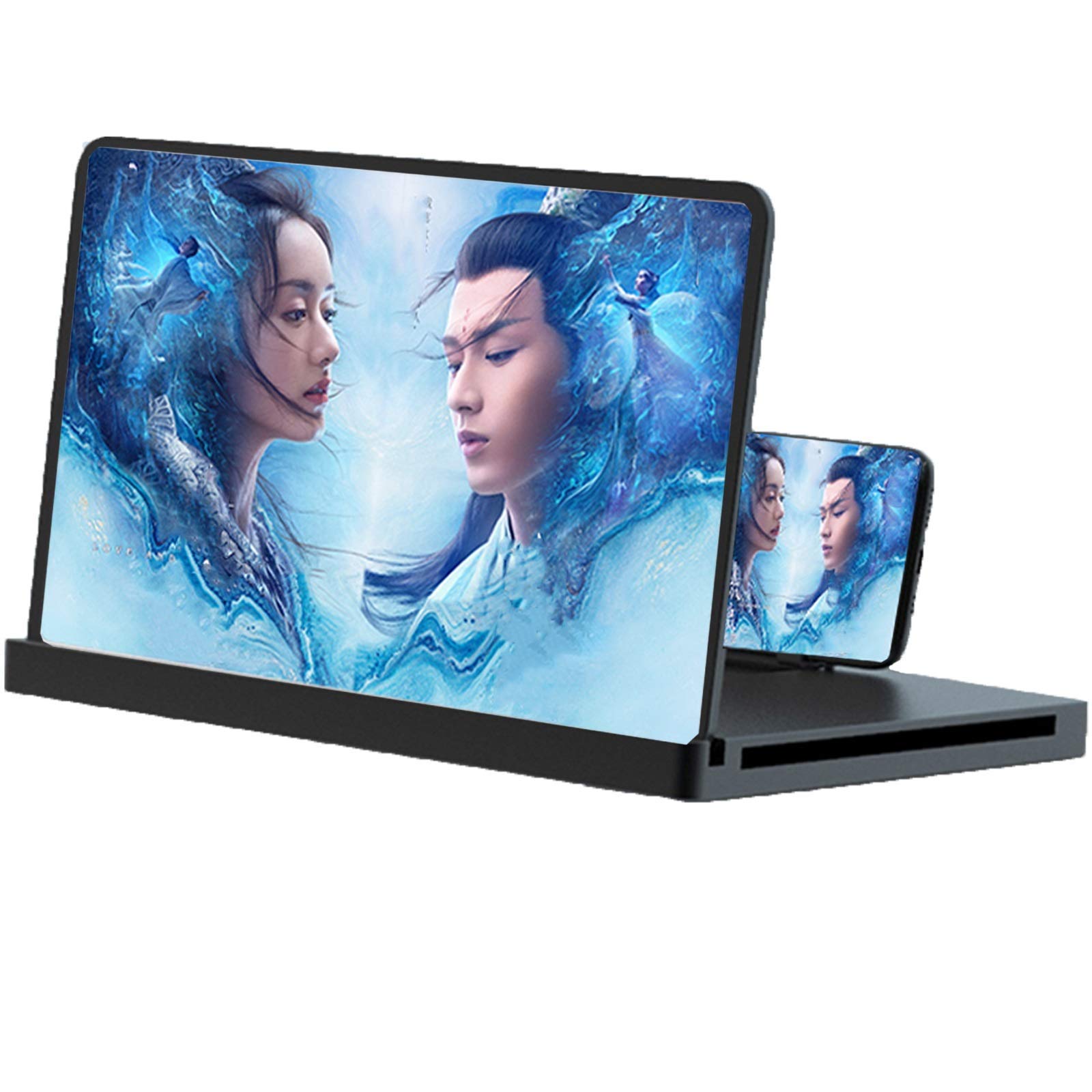 Mobile Magnifier Projector Screen For Movies, Videos, And Gaming,Foldable Stand With Amplifier(Black With Speakers,14inch)
