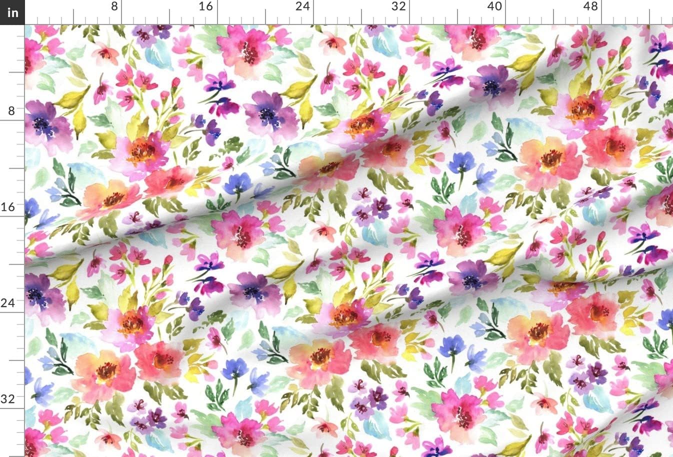 Spoonflower Fabric - Flower Colorful Flowers Floral Watercolor Large Girl Printed on Chiffon Fabric by The Yard - Sewing Fashion Apparel Dresses Home Decor