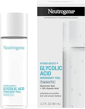 Neutrogena Hydro Boost+ Glycolic Acid Overnight Peel, Face Peel with Hyaluronic Acid & 10% Glycolic Acid to Exfoliate & Smooth Dull & Uneven Skin Texture, Fragrance-Free, 3.2 fl. oz