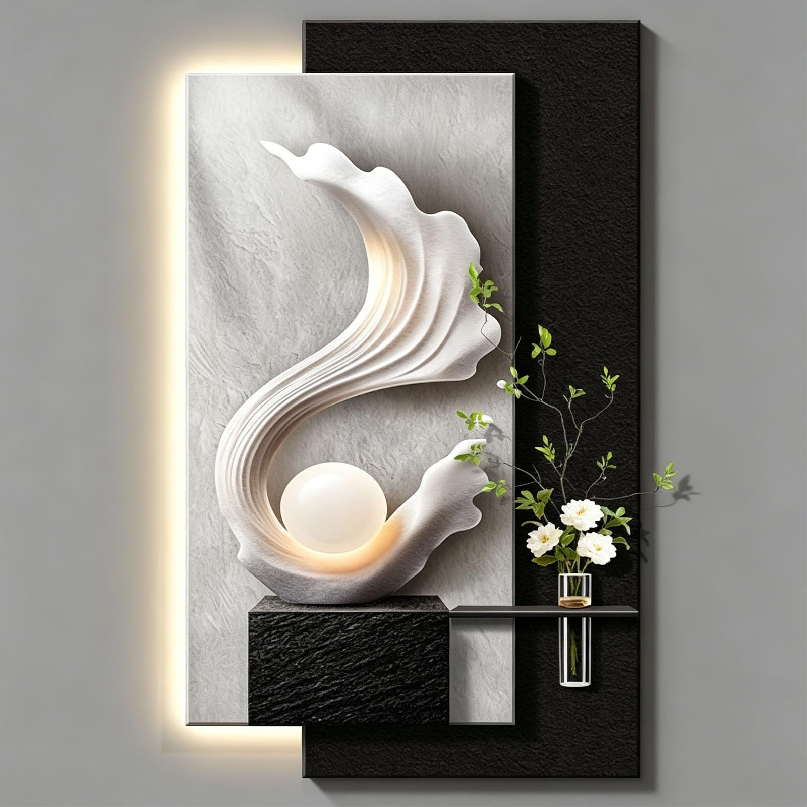 MDEUFYWEGB 3D Wall Art: Modern Abstract LED Sandstone Sculpture — Hanging Art (Includes Faux Greenery) — Decorative Wall Art for Living Room & Entryway(C,60 * 120cm/23.6 * 47.2in)