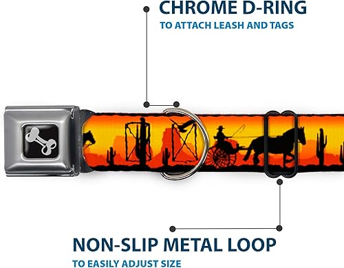 Miniatura 5 de Buckle-Down Silueta de vaquero de 15-26 pulgadas, rojo paisaje occidental, hueso de collar de perro negro, grande, 1 pulgada de ancho, se adapta a