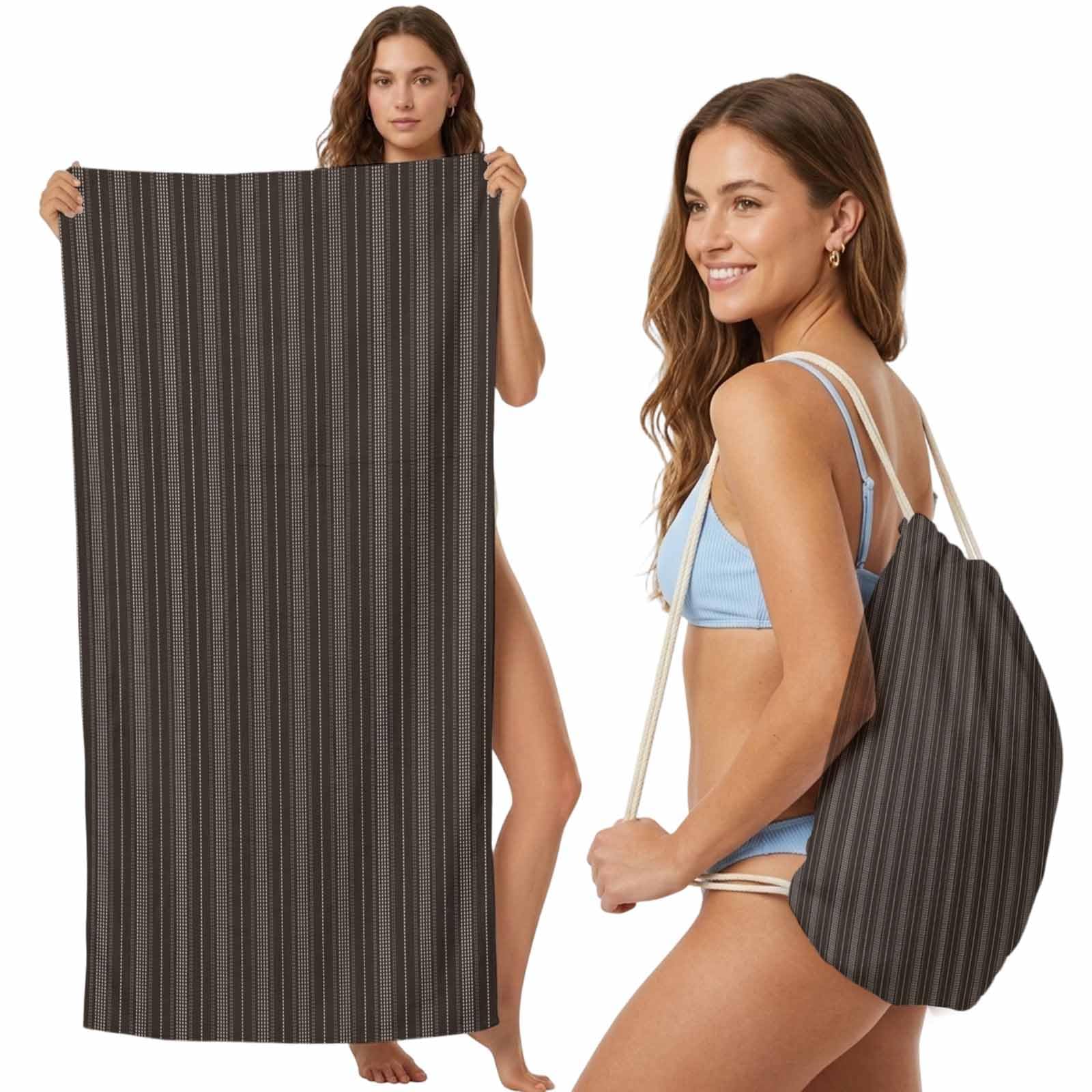 Beach Towel Bag 2 in 1 Brown Pinstripes Bath Pool Towels Backpack Modern Lines Vertical Stripes Absorbent Beach Towel Soft Quick Dry Lightweight Packable Towels Drawstring Bag for Travel Sports Yoga