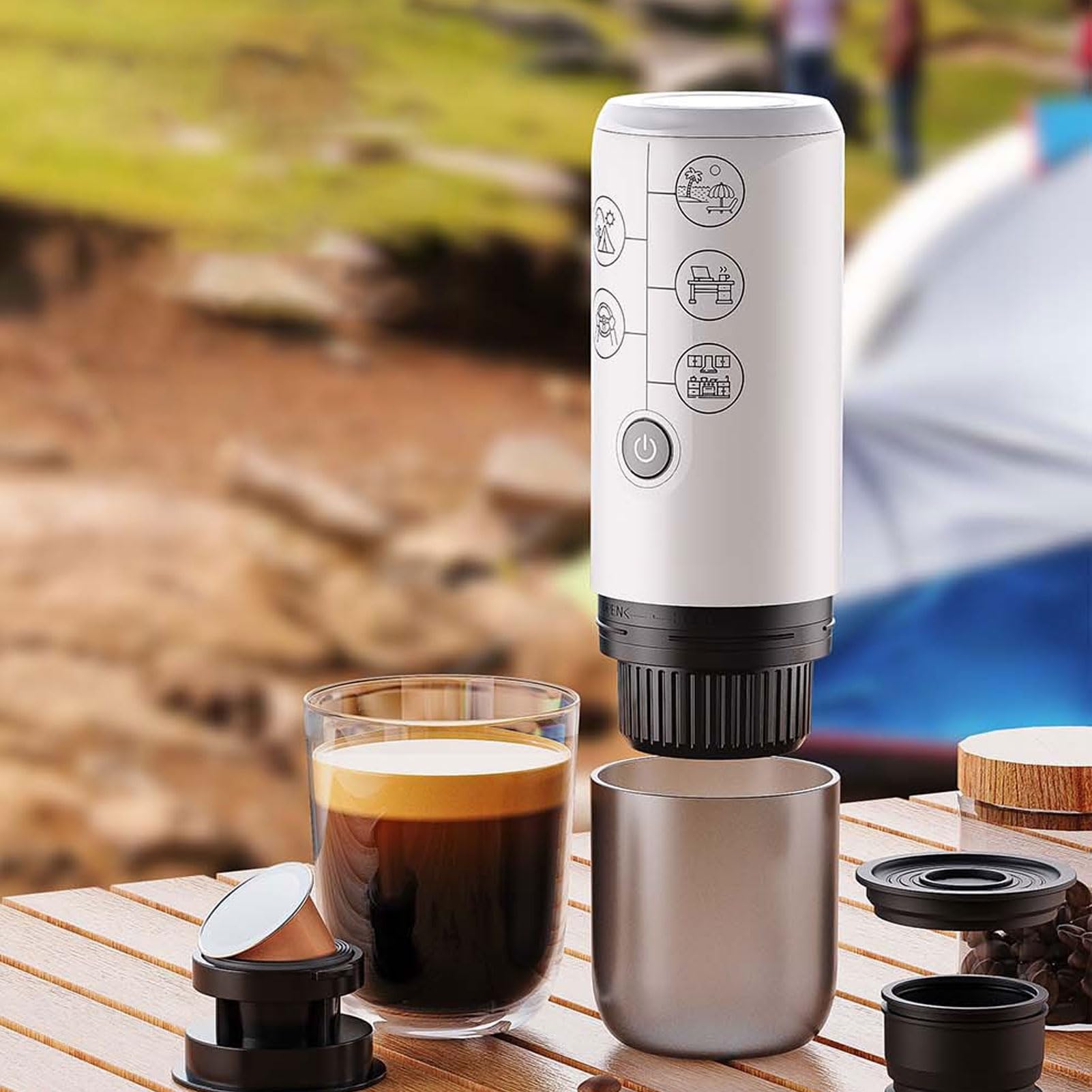 Haofy Portátil 17 Bares con Presión Alta para Extracción Óptima de Sabor, Compatible con Café Molido y Cápsulas NS, Inalámbrica para Viajes, Senderismo, Oficina, Hogar