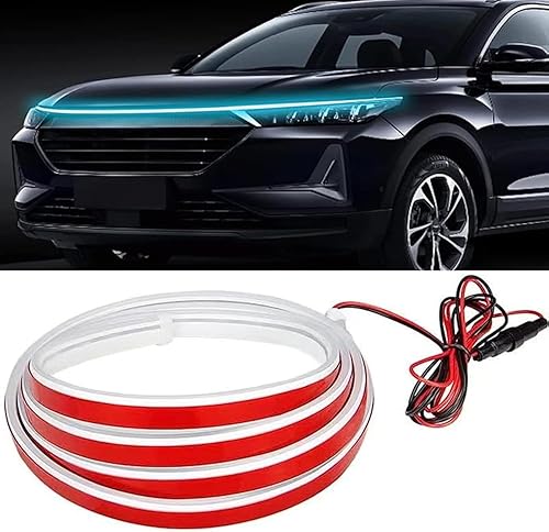 JinRui-T Tira de luz para capó de automóvil, azul hielo, 71 pulgadas, tira de luces LED para automóvil, dinámica, flexible, impermeable, luz diurna