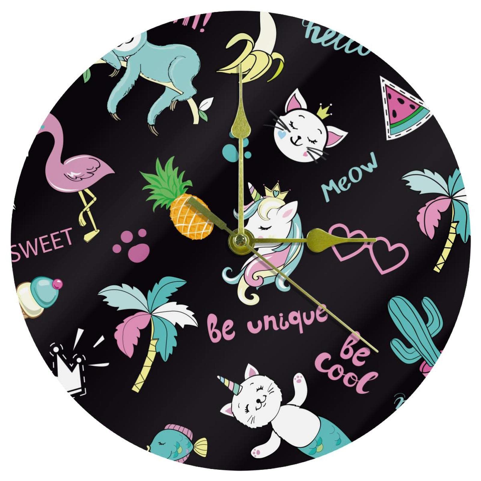 Horloge murale licorne et chat en acrylique de 24 cm pour decoration de maison