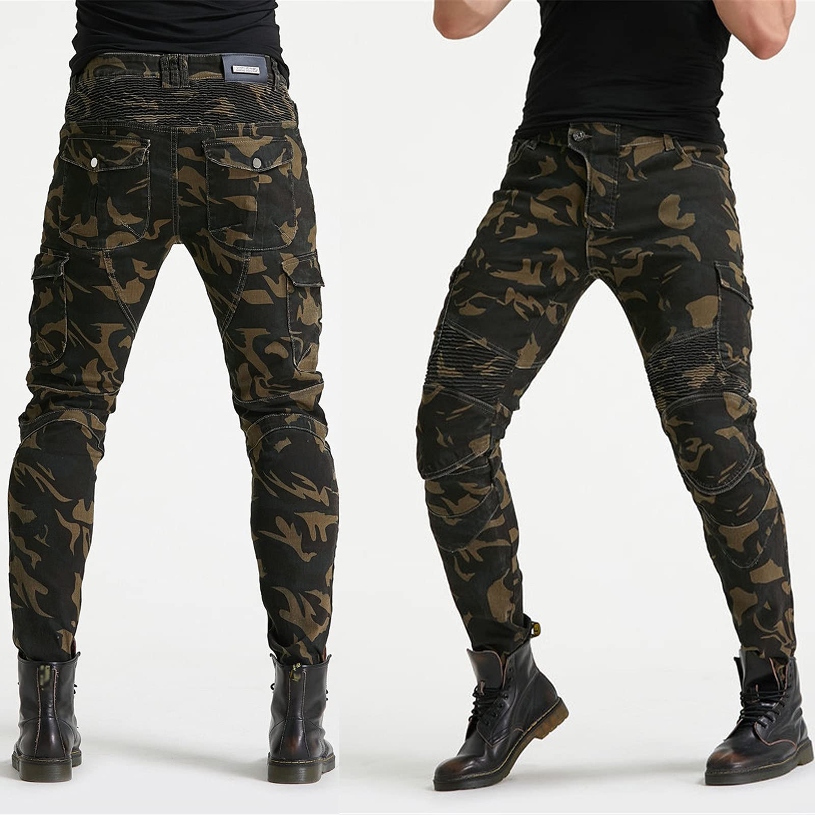Pantaloni Da Moto Da Uomo,Moto Biker Pantaloni Impermeabili Rinforzato Protezione Armature Motorcycle Pants Da Ciclismo,mimetico Cargo Pantaloni Da Corsa (A,XL)