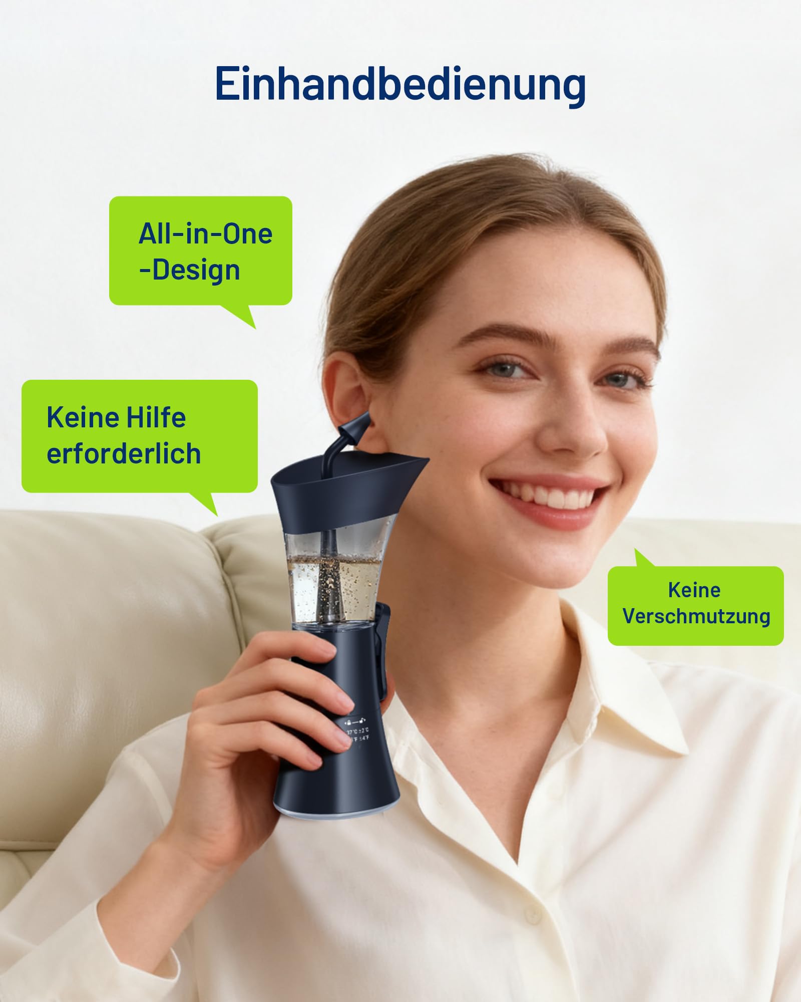 KAUGIC Manuelles Ohrpflege-Set mit 4 Silikonaufsätzen, Integrierter Wassertank für tägliche äußere Ohrhygiene, blaugrau