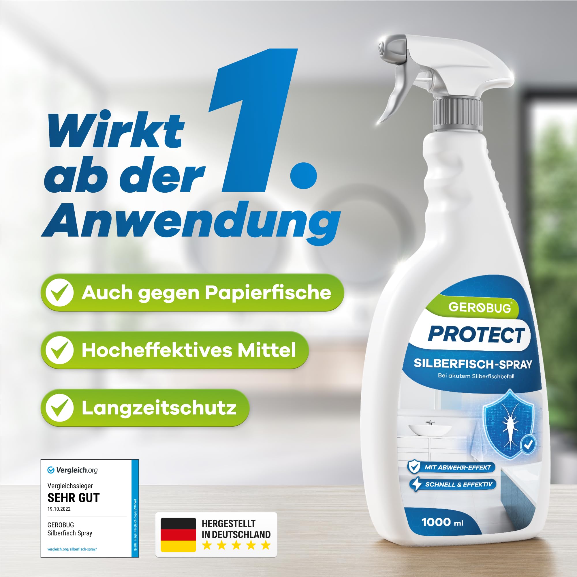 Silberfische-Spray mit Sofort-Effekt 1000 ml - Abwehr-Mittel gegen Silberfische & Papierfische, Alternative zu Silberfisch-Köderdose & Silberfischfalle, mit blumigen Zitrusduft