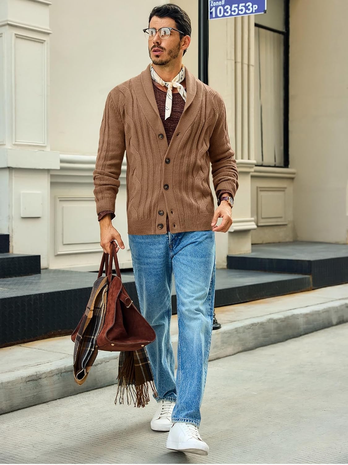 Runcati Mens Cable Knit Cardigan Sweater Shawl Collar Casual Button Down Long Sleeve Sweaters - Image 4