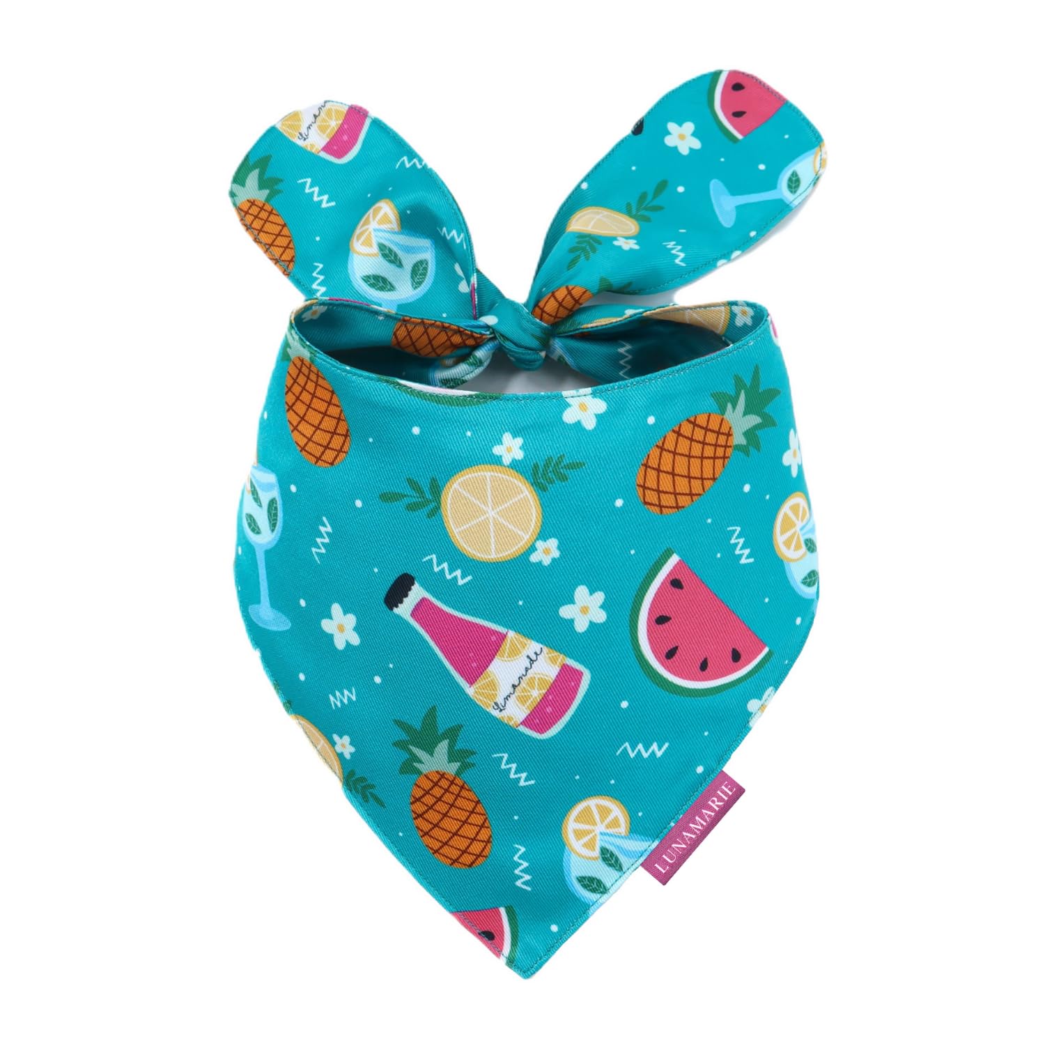 LunaMarie - Luxury Pet Birthday Bandanas -Premium & Silky Poly Fabric | 100% Handmade | Custom Shape Dual Layered (Sippin' Poolside, Small) โ image 1
