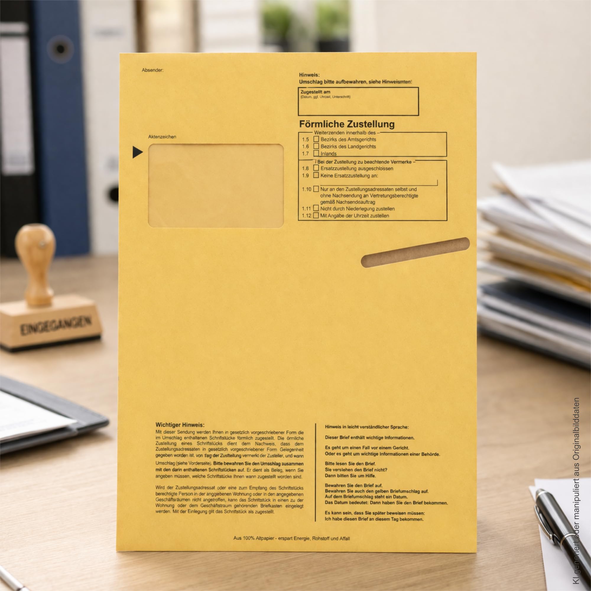 50 x Innere Postzustellungshüllen Förmliche Zustellung Postzustellungsumschläge DIN C4 9490165