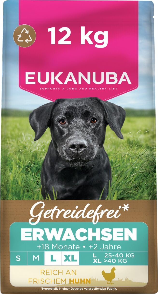 Eukanuba Hundefutter getreidefrei mit frischem Huhn für große Rassen, 12 kg | Premium Trockenfutter mit frischem Huhn | ohne Getreide | für ausgewachsene Hunde