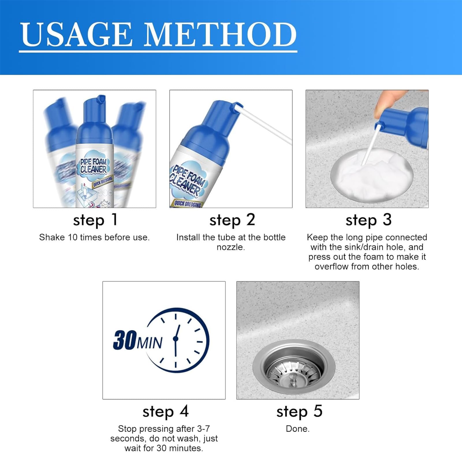 Foaming Drain Cleaner, Sink Drain Cleaner Foam, Drains Clog Remover for Bathroom Sinks, Tubs, Washbasin (1PCS)