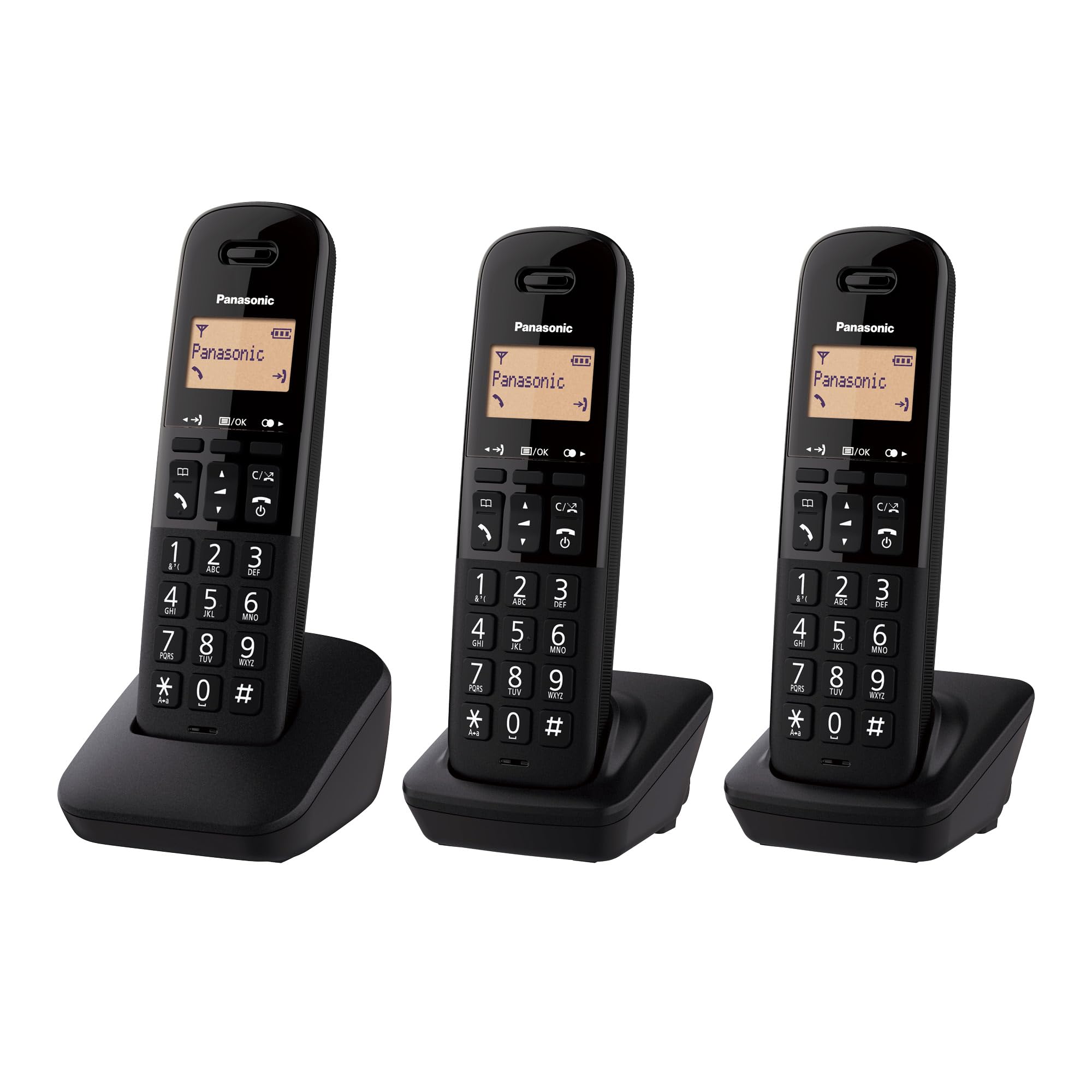 Panasonic KX-​TGB613SPB Teléfono Fijo inalámbrico trío, Bloqueo de Llamadas, 18 Horas de conversación, 200 Horas en Espera, Agenda 50 contactos, Resistencia a caídas, Color Negro