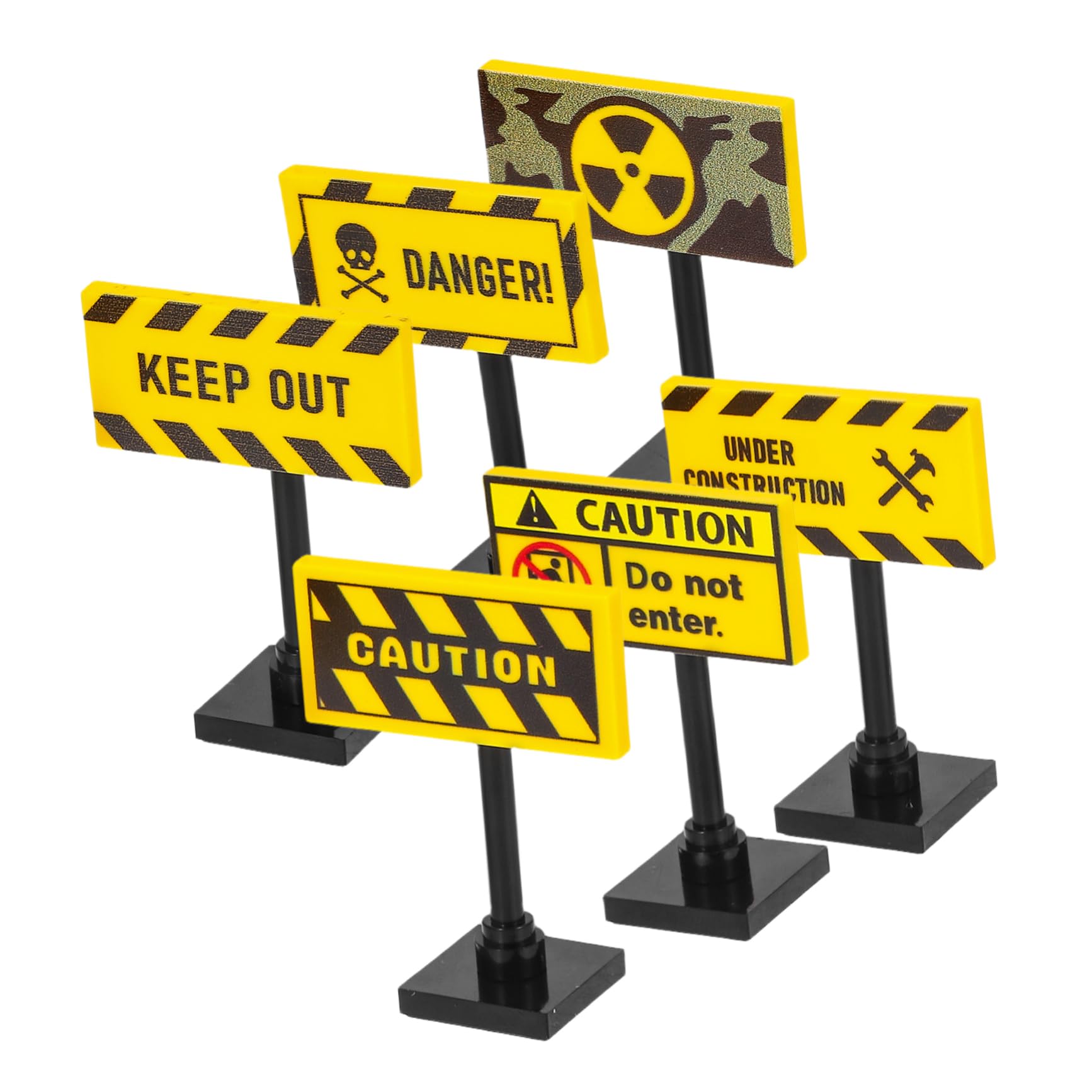 SUPVOX Mini Traffic Warning Signs: Building Bricks Set, 6Pcs Road Safety Educational Toy Accessories for Kids Diy Street Model Play