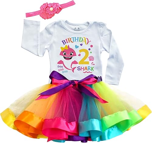 Luke and Lulu Conjunto de vestido tutú de segundo cumpleaños camiseta de cumpleaños de tiburón bebé diadema tutú Luke and Lulu Conjunto de vestido tutú de segundo cumpleaños camiseta de cumpleaños de tiburón bebé diadema tutú