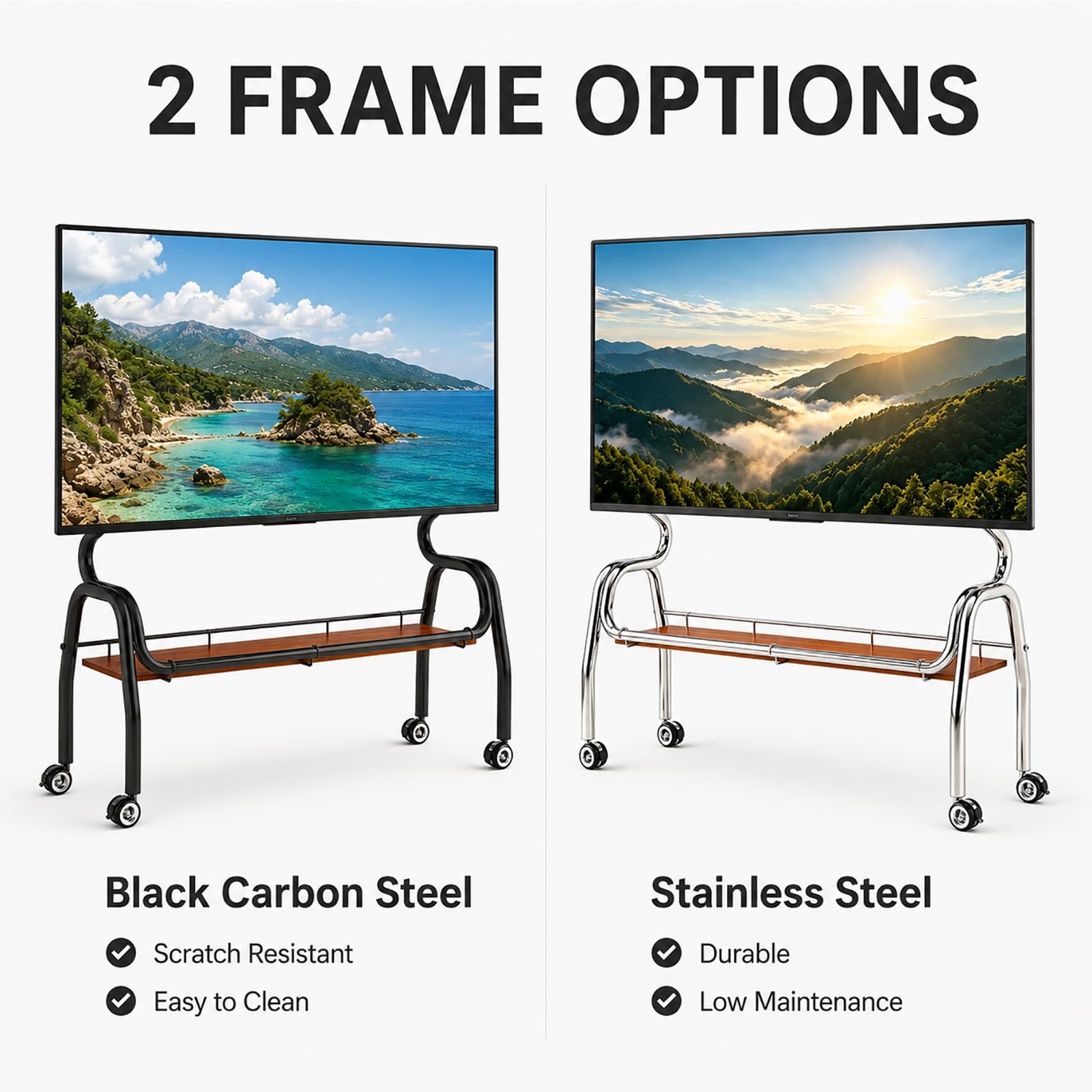 Supporto TV Mobile con Ruote, Supporto TV Spostabile | Ruote Girevoli Silenziose a 360° con Blocco, Ripiano Portaoggetti, Staffa Regolabile(Silver,120cm/47in)