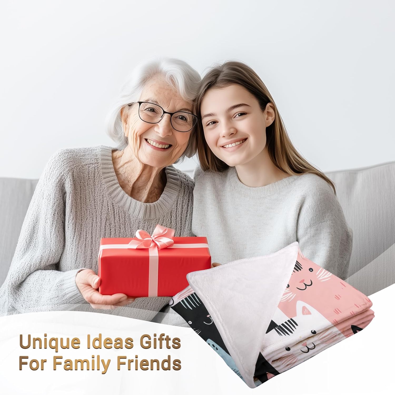 Jekeno Cat Gifts Blanket for Women Mom Girls Sister Friends Birthday Christmas Valentines Ideas Presents Decor Home Bedroom Living Room Cozy Plush Flannel Throw for Cat Lovers Kids Teen Adults 80"x60"