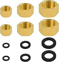 Pretwad 6-Pack Brass Hex Compression Pipe Caps with Rubber Gaskets for 1/4" 3/8" 3/4" Gas & Water Lines