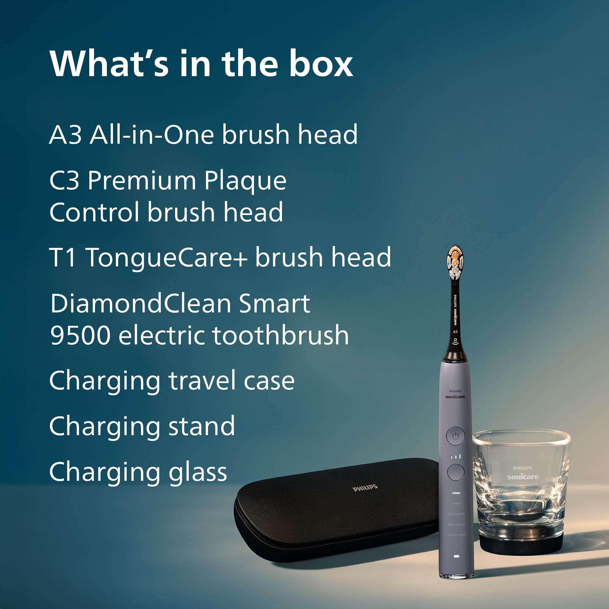 Philips Sonicare DiamondClean HX9923/41 - Cepillo de dientes eléctrico inteligente recargable para el cuidado bucal completo, con estuche de viaje de carga, 5 modos, serie 9500, gris, HX9923/41