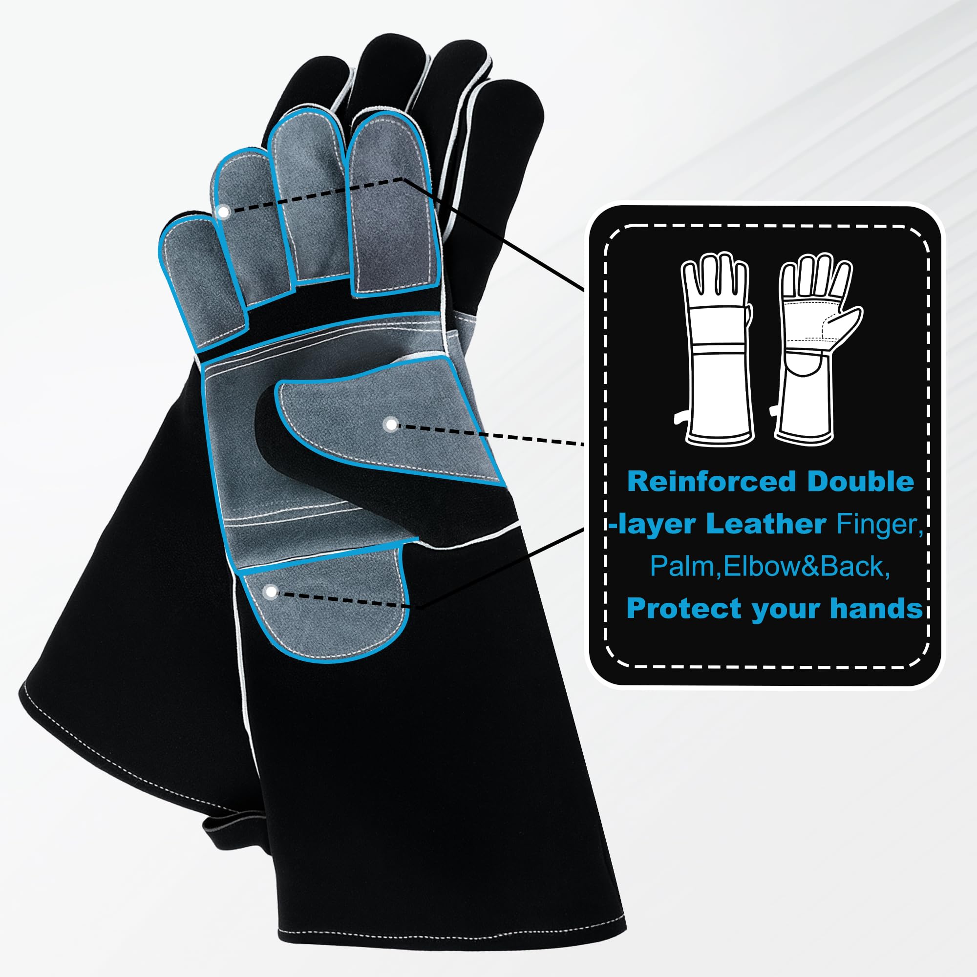Guantes de soldadura de cuero de 16 pulgadas, resistentes al fuego y al calor, guantes de soldadura de manga larga, para mig, gas, barbacoa, horno, parrilla, chimenea, guantes para hornear, chimenea,