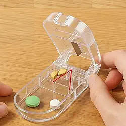 Cortador de Comprimido com Lâmina Afiada e Reservatório Transparente, Corta e Armazena