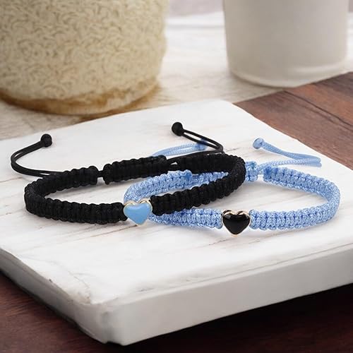 Miniatura 7 de Juego de 2 pulseras a juego con cuentas de corazón colorido para parejas y amistades Juego de pulseras ajustables para parejas Juego de pulseras