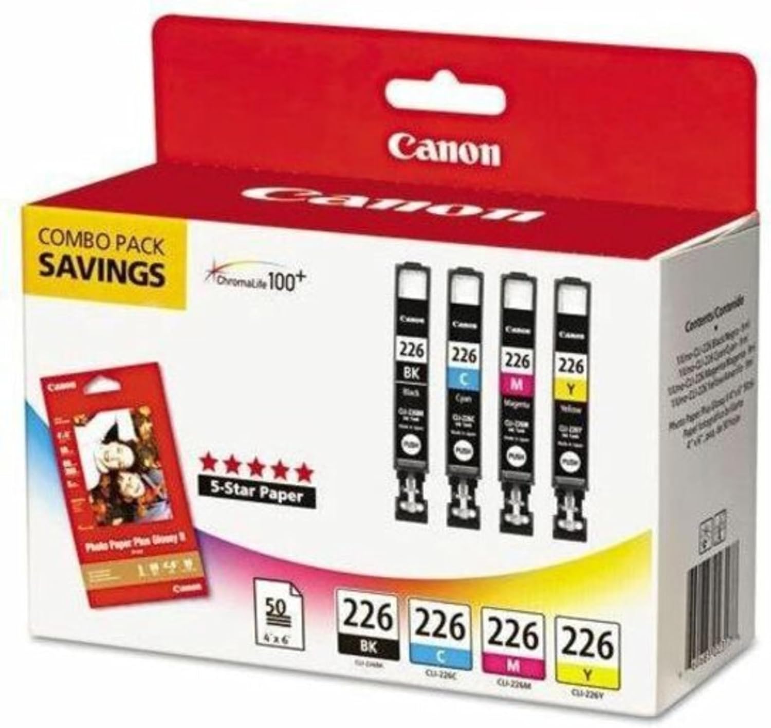 Canon CLI-226 ChromaLife 100+ Black/Color Ink Tanks & 50 Sheets of Paper (4546B007)