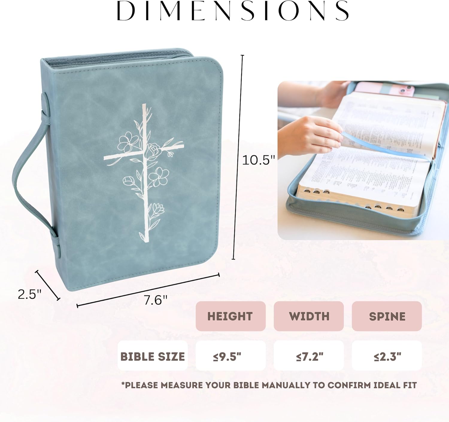 Bible Cover Case for Women – PU Leather Large Bible Case with Minimalist Debossed Design – Christian Bible Accessories for Girls & Women (Blue)