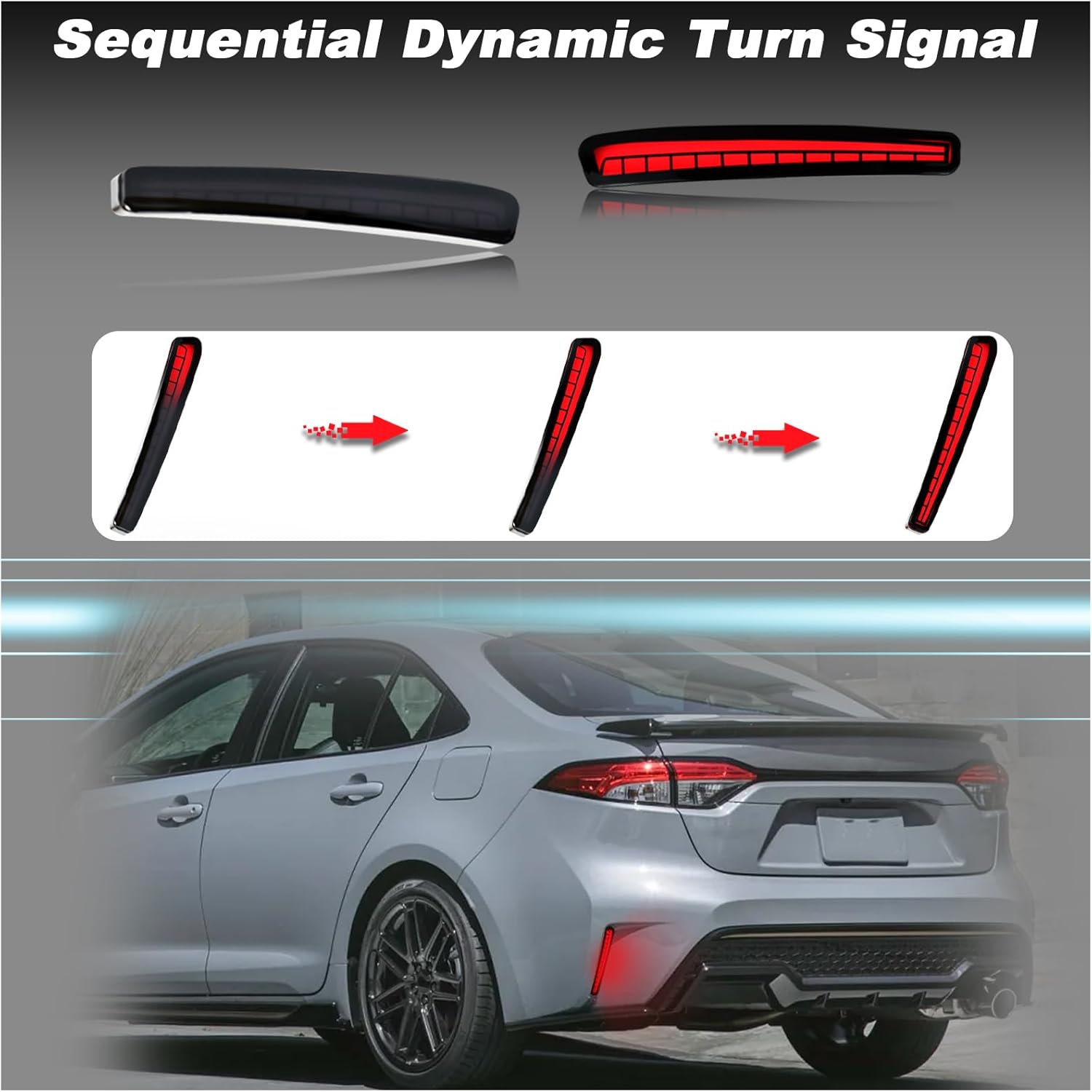 LED Sequential Rear Bumper Brake Tail Lights for 2020-2025 Toyota Corolla L LE SE XLE XSE Nightshade | Plug & Play Bumper Reflector Replacement