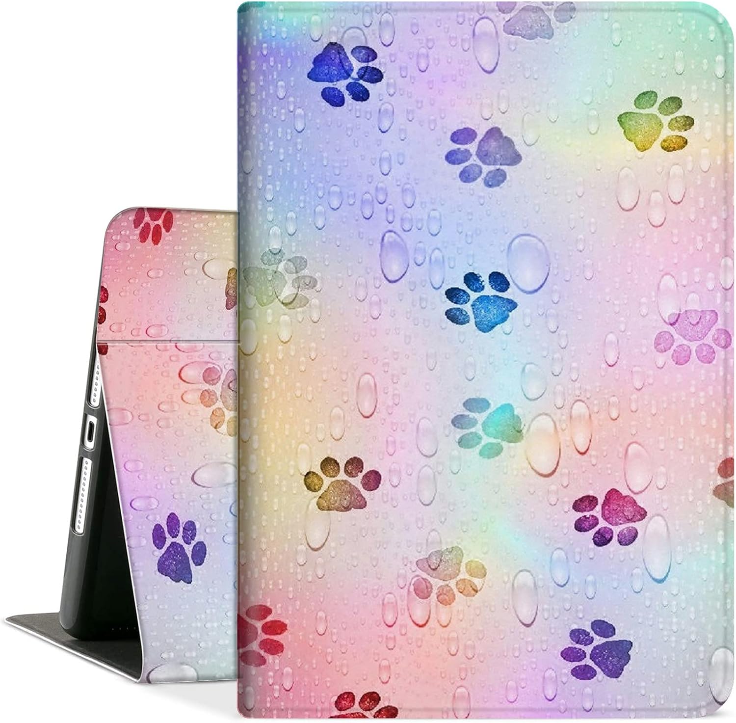 Compatible with All-New Kindle Fire HD 8 Tablet 2020 Release (10th Generation),Fire HD 8 Plus Protective Case with PU Leather Auto Wake/Sleep,Colorful Footprint