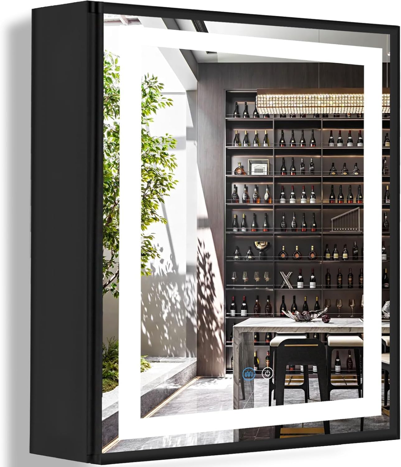 32 x 20 Inch Black Medicine Cabinet Mirror with Lights, 3 Color Lights, Memory Adjustable Brightness, Moisture Resistant, Bathroom