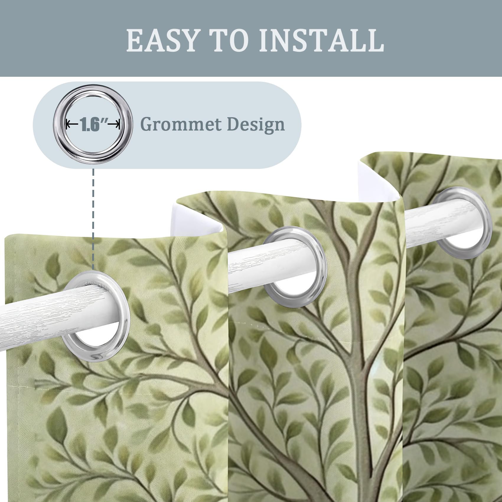 Vorhänge Baum des Lebens, Verdunkelungsvorhang 2er Set - Vorhang Blickdicht Grünes Blatt Muster, Thermovorhang für Deko Wohnzimmer Schlafzimmer Kinderzimmer, Gardinen mit Ösen 220x140 cm (H X B)