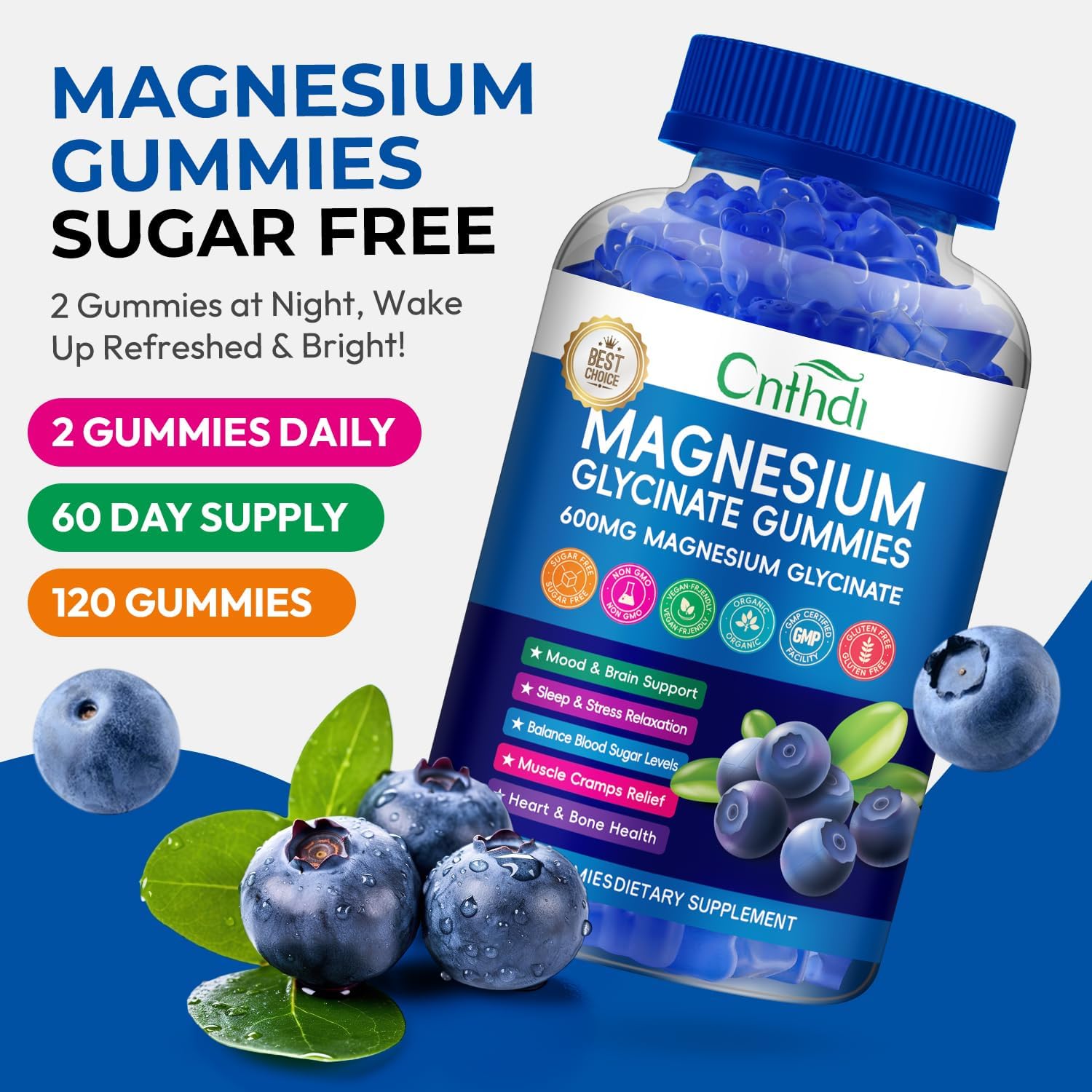 Magnesium Glycinate Gummies 600mg, Sugar Free Chewable Magnesium Gummies for Adults & Kids Relaxation, Stress Relief, Night Rest, No Melatonin, Gluten Free, Non GMO, Vegan, Pectin, 120 Count - Image 3