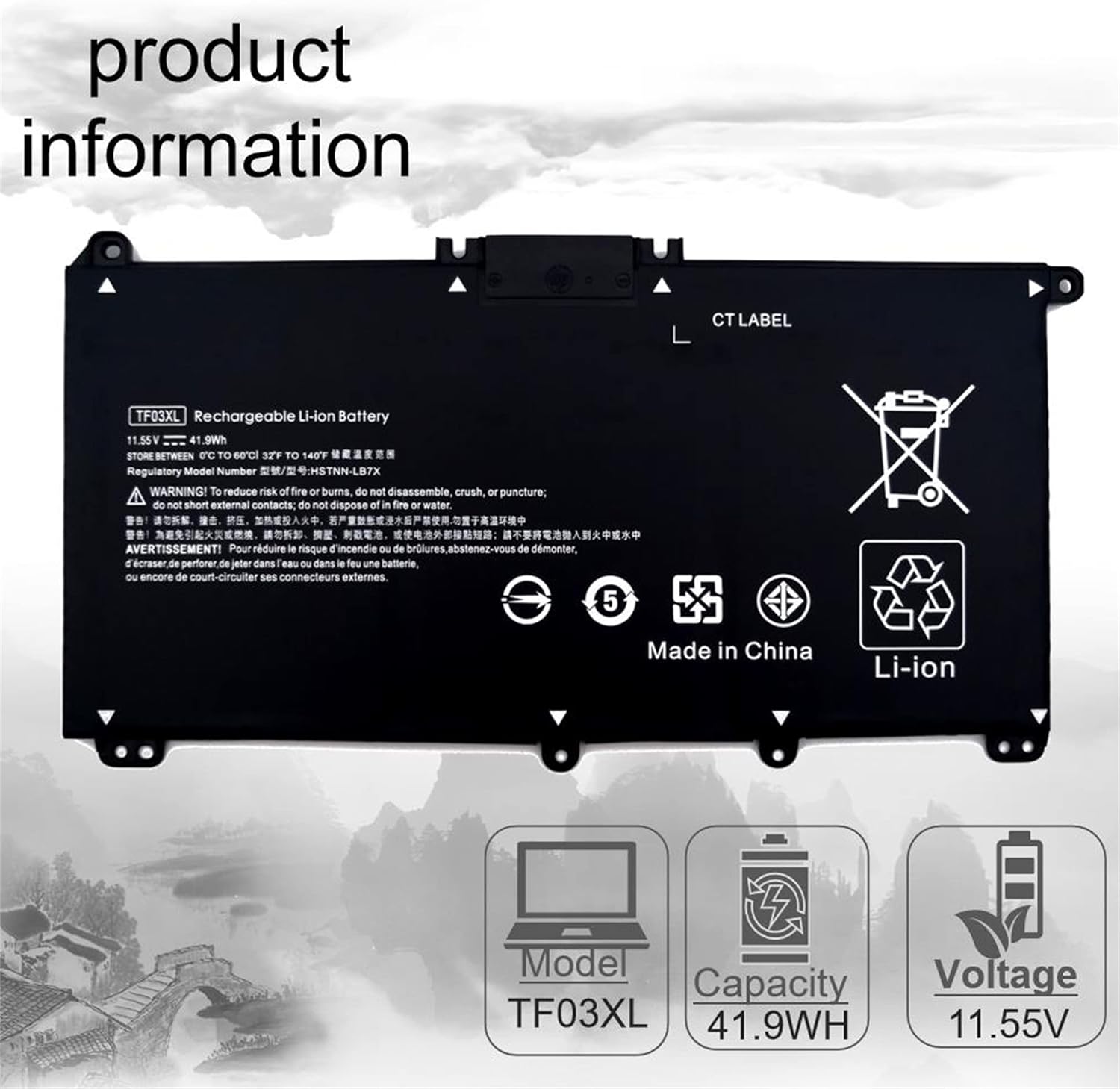 TF03XL Battery for HP Pavilion 15-CC 15-CC023CL CC0XX 15-CD 15-cd0xx 15-DW 15-DW0050od 15-CK 15-CK0XX 15T-CS 15T-CS200 17-AR X360 Convertible 14-BF 14-BK 14-CD 14-CD0008 14M-CD【11.55V 41.9Wh】