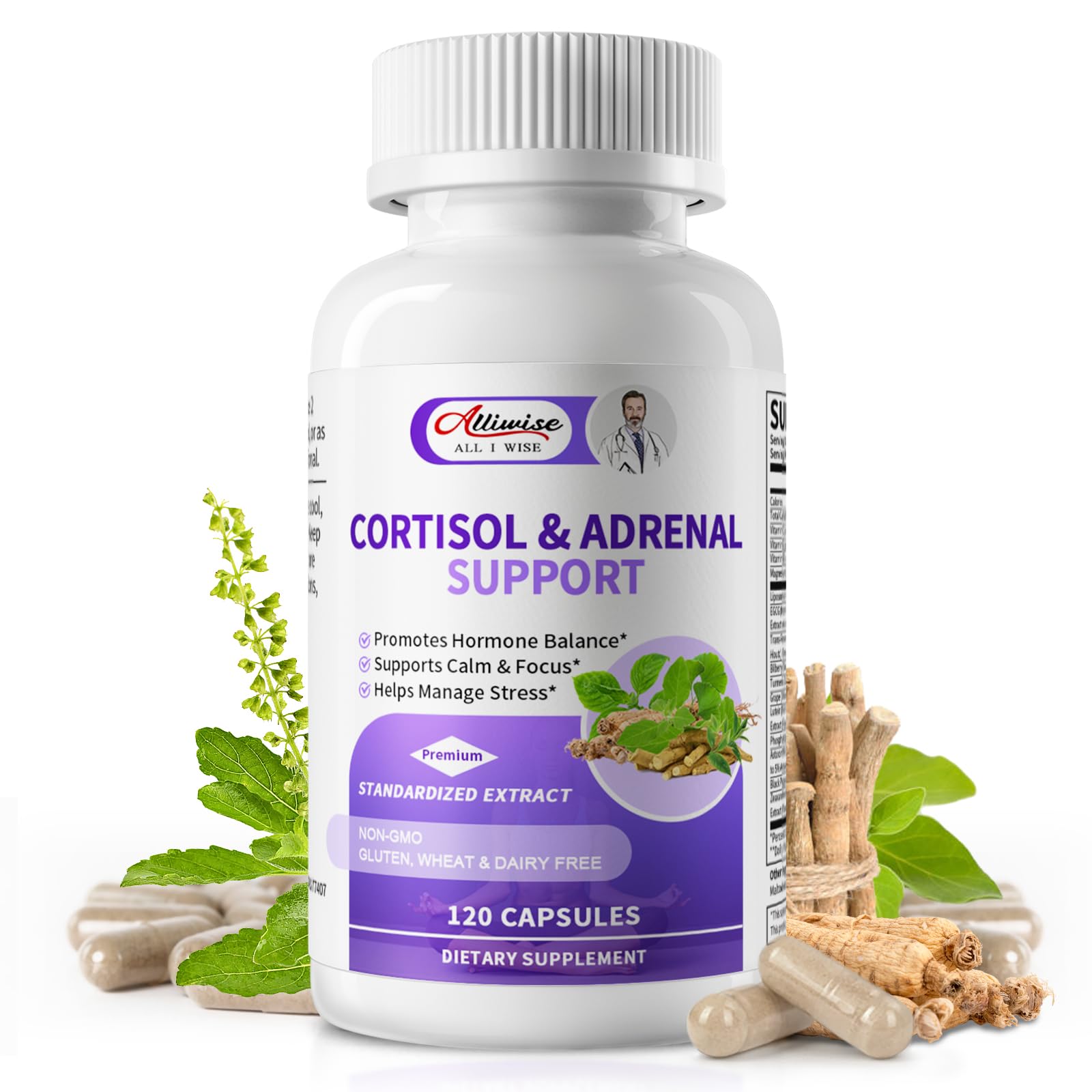 Cortisol Supplements for Women & Men - Adrenal Support with Ashwagandha, L-Theanine & Holy Basil for Stress Relief, Mood & Steady Focus - Hormone Balance - 120 Vegan Capsules