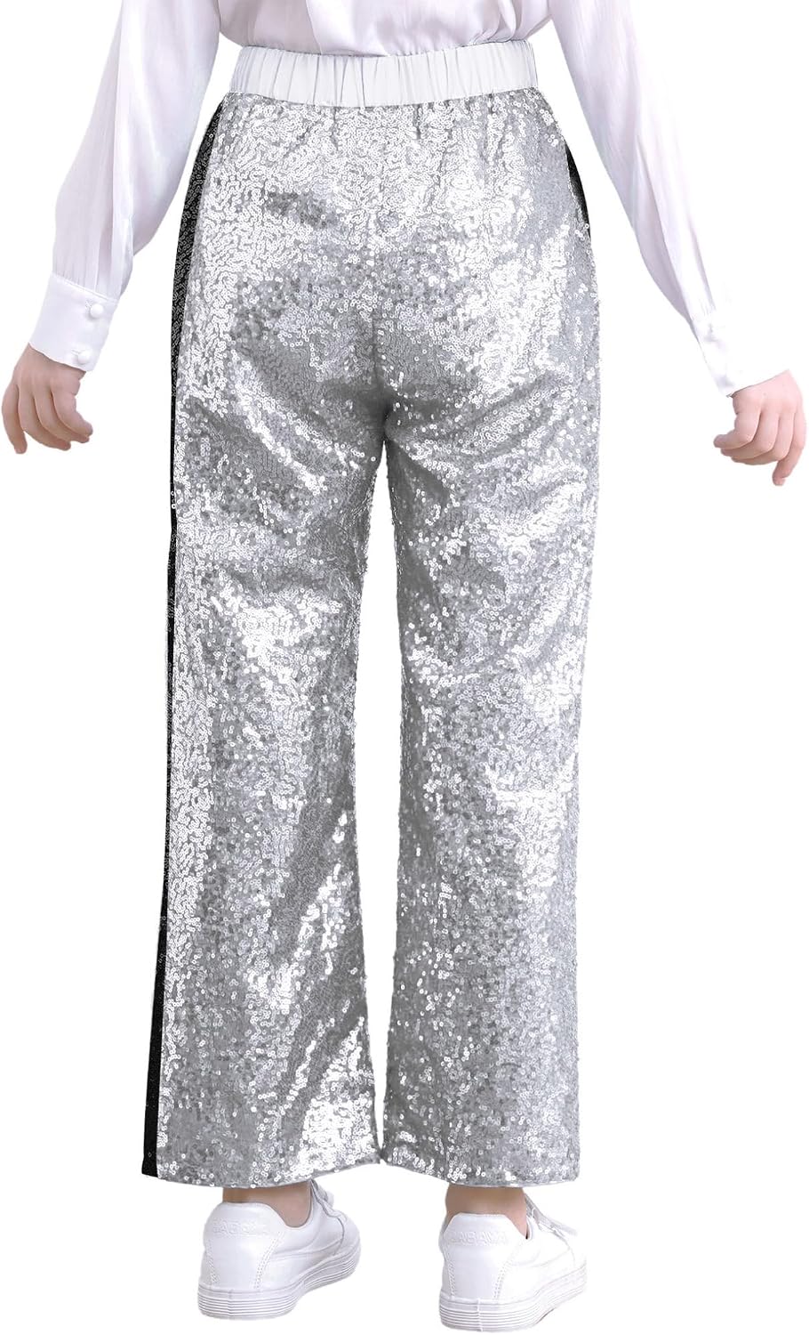 ACSUSS Kids Boys Girls Shiny Sparkly Dance Pants Elastic Waistband Trousers for Disco Jazz Stage Performance