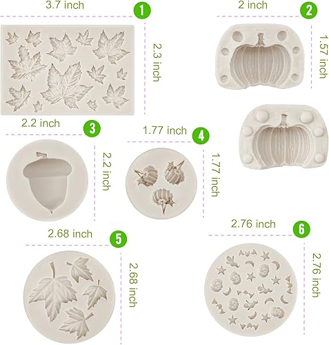 Miniatura 6 de 6 moldes para fondant de hojas de arce y calabaza, velas de calabaza 3D y moldes de silicona con tema de Acción de Gracias para decoración de