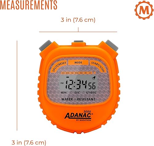 Miniatura 5 de Marathon Adanac - Temporizador digital de cronómetro 3000, color naranja neón, alta precisión hasta 1100 segundos, resistente al agua, al polvo y a