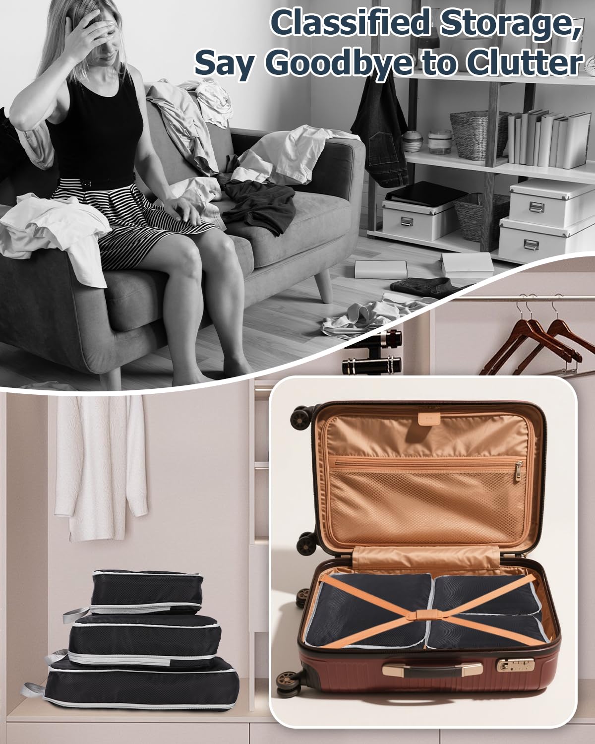 Set Da 8 Cubi Da Imballaggio A Compressione Impermeabili – Organizer Da Viaggio Espandibile, Risparmia Fino Al 60% Di Spazio In Valigia - copertina