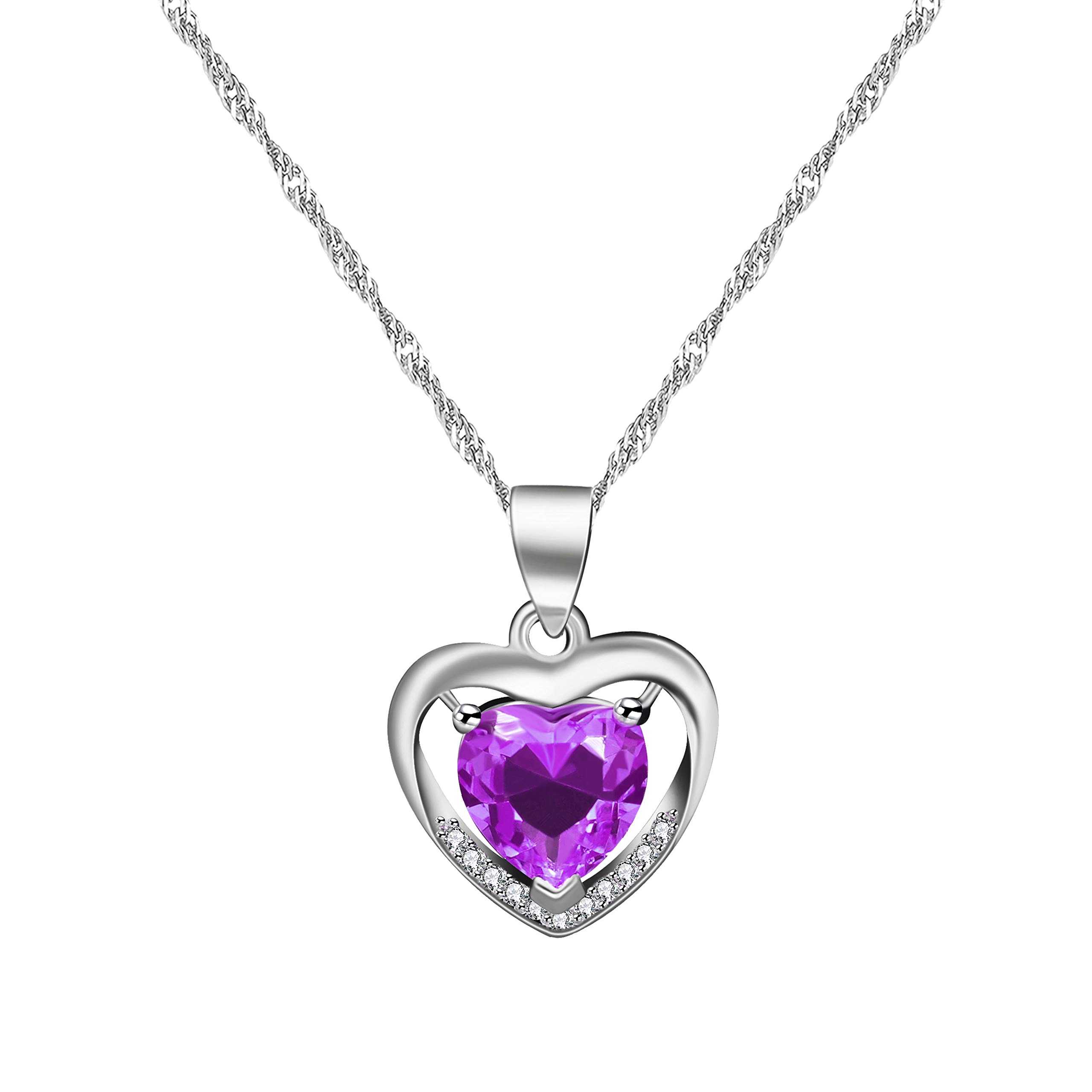 Uloveido Platinum Plated Heart Shaped Cubic Zirconia Crystal Pendant Necklace for Women