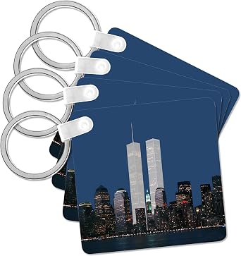 3dRose, New York City evening skyline featuring the Twin Towers, Key Chain